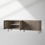 Pearson Mindi TV Stand Woven Cane Cabinet Doors Media Console Wood Sideboard Television Storage Unit - Image 2