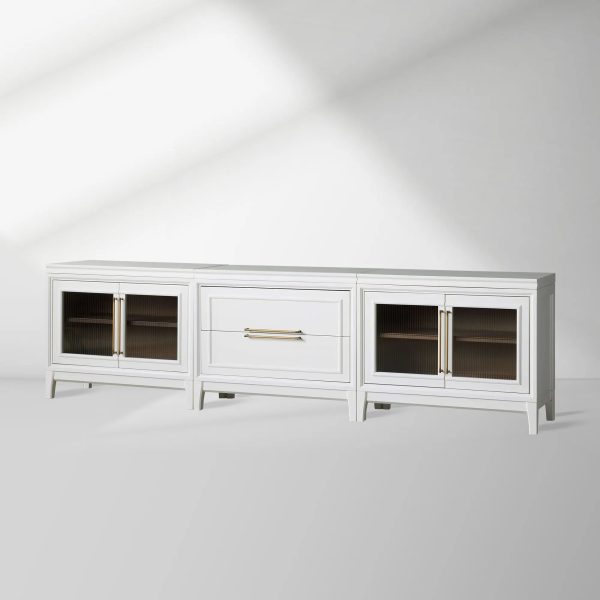 Rowan Drawers TV Stand Sideboard with Glass Doors Wood Entryways Cabinet Media Console - Image 3