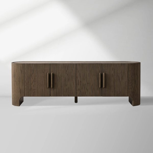 Astor Entryways Storage Sideboard Marble top Cabinet Oak Wood TV Stand Unit - Image 4
