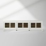 Rowan Wood TV Stand Unit Sideboard with Reeded Glass Doors Entrance Cabinet Media Console - Image 4