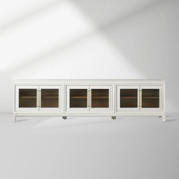 Rowan Wood TV Stand Unit Sideboard with Reeded Glass Doors Entrance Cabinet Media Console - Image 4