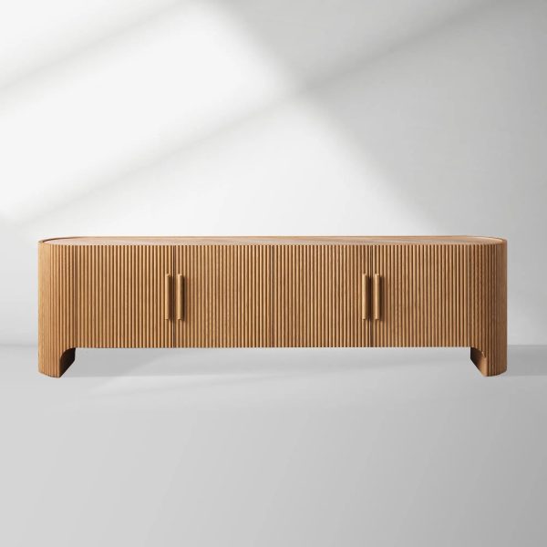 Astor Entryways Storage Sideboard Marble top Cabinet Oak Wood TV Stand Unit - Image 8
