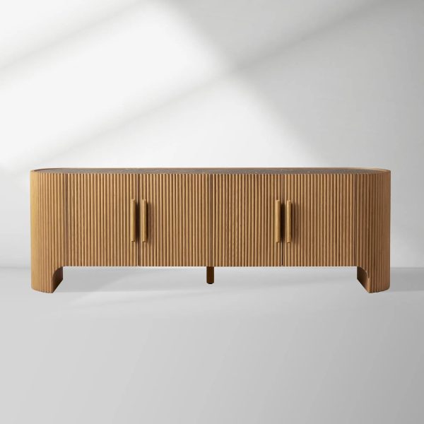 Astor Entryways Storage Sideboard Marble top Cabinet Oak Wood TV Stand Unit - Image 6