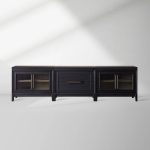 Rowan Drawers TV Stand Sideboard with Glass Doors Wood Entryways Cabinet Media Console - Image 2