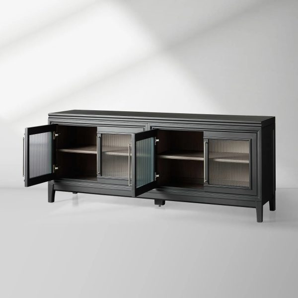 Rowan Wood TV Stand Unit Sideboard with Reeded Glass Doors Entrance Cabinet Media Console - Image 6