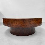 Cinzia Burl Round Coffee Table Walnut Wood Cocktail Table Plinth Base Sofa Center Tea Table - Image 2