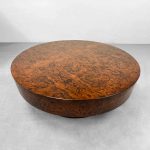 Cinzia Burl Round Coffee Table Walnut Wood Cocktail Table Plinth Base Sofa Center Tea Table - Image 3