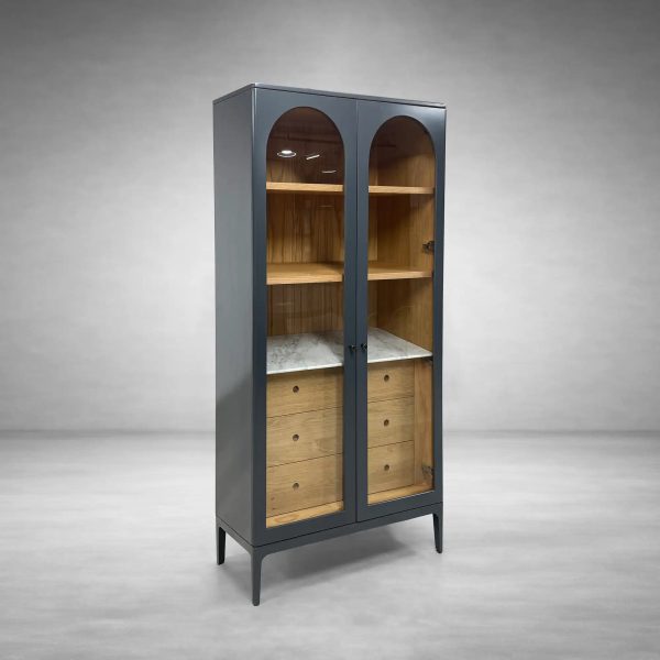 Linley Oak Wood Tall Display Cabinet Glass Door Bookcase with Drawers - Image 9