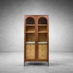 Linley Oak Wood Tall Display Cabinet Glass Door Bookcase with Drawers - Image 11