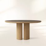 Astor Round Natural Marble Top Dining Table Oak Wood Base