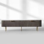 Finnley Low Media TV Stand Storage Cabinet with Stone Top - Image 7