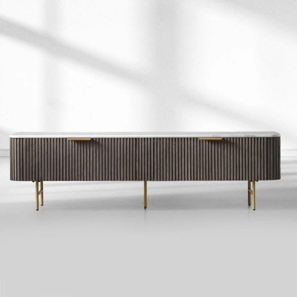 Finnley Low Media TV Stand Storage Cabinet with Stone Top - Image 7
