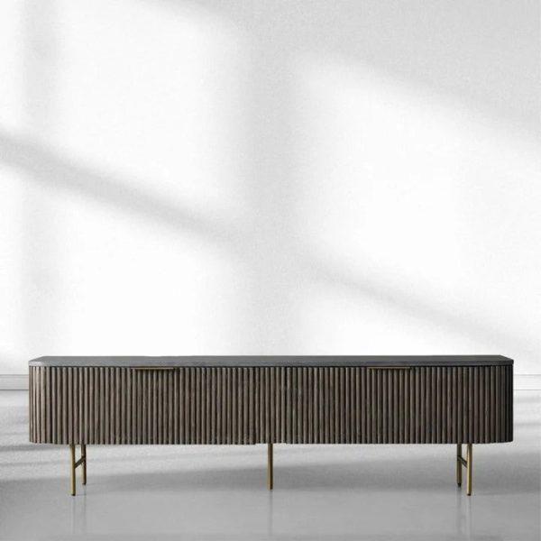 Finnley Low Media TV Stand Storage Cabinet with Stone Top - Image 8