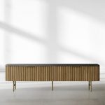 Finnley Low Media TV Stand Storage Cabinet with Stone Top - Image 4