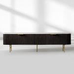 Finnley Low Media TV Stand Storage Cabinet with Stone Top - Image 11