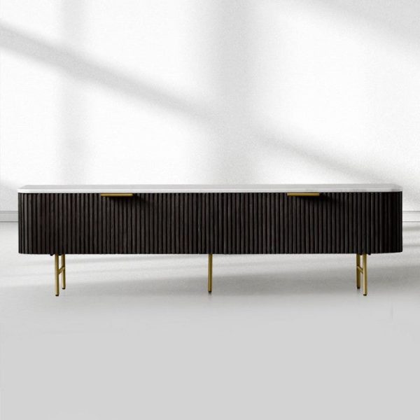 Finnley Low Media TV Stand Storage Cabinet with Stone Top - Image 11