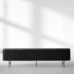 Finnley Low Media TV Stand Storage Cabinet with Stone Top - Image 2