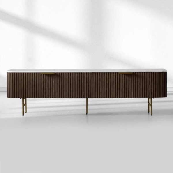 Finnley Low Media TV Stand Storage Cabinet with Stone Top - Image 5