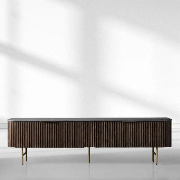 Finnley Low Media TV Stand Storage Cabinet with Stone Top - Image 6