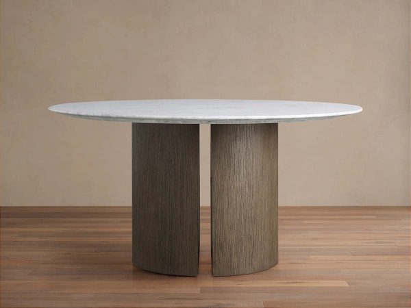Saint Germain Round Dining Table with Marble Top Wood Dauphine Base - Image 11