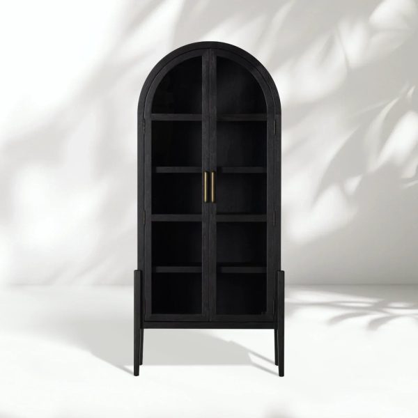 Hattie Wright Mediterranean Glass Door Display Cabinets Wood Living Dining Room Tall Cabinets - Image 19