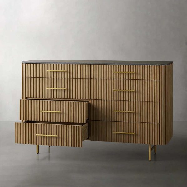 Finnley Wood Eight-Drawer Dresser with Marble or Bluestone Top Rural Chest Of 8 Drawers Cabinet - Image 20