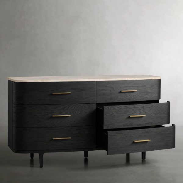Danny Wood Six-Drawer Dresser with Marble Top Chest Of 6 Drawers Storage Cabinet - Image 5
