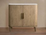 Danny Oak Wood Sideboards Cabinet Marble Top Buffet Cabinet Lockers - Image 4