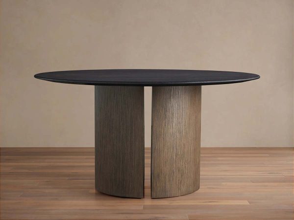 Saint Germain Round Wood Dining Table with Solid Oak & Oak Veneers Wood Dauphine Base - Image 2