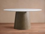 Saint Germain Round Dining Table with Carrara Marble Top Wood Toulouse Base - Image 10