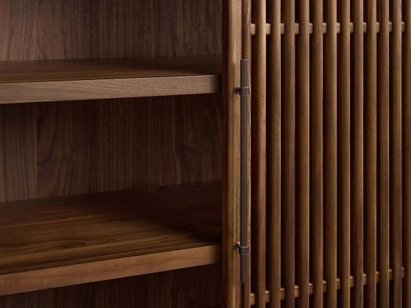 Piermont Modular Reeded Tall Display Cabinet Black Walnut Bookcase with Bronze Plinth Base - Image 4