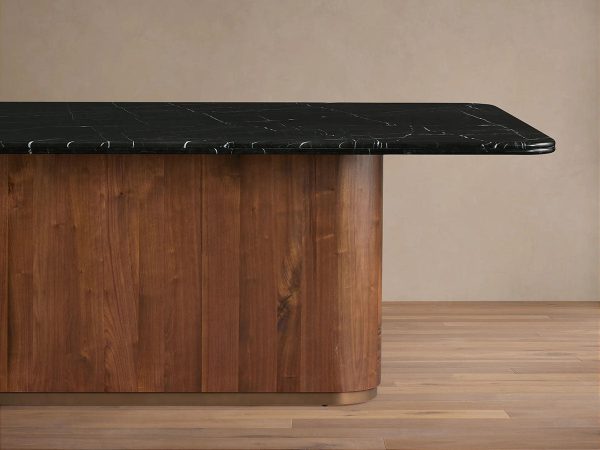 Caden Dining Table with Black Marquina Stone Top American Walnut Wood Base Luxury Style - Image 3