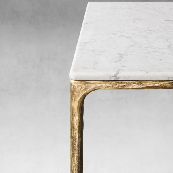 Thaddeus Metal Marble Rectangular Dining Table Hand-Forged Kitchen Table - Image 4