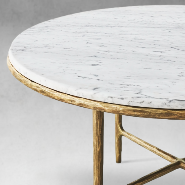 Thaddeus Metal Marble Round Dining Table Hand-Forged Kitchen Table - Image 3