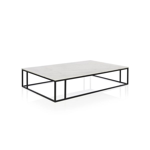 Nomad Rectangular White Marble Coffee Table Living Room Center Tea Table With Steel Base - Image 5