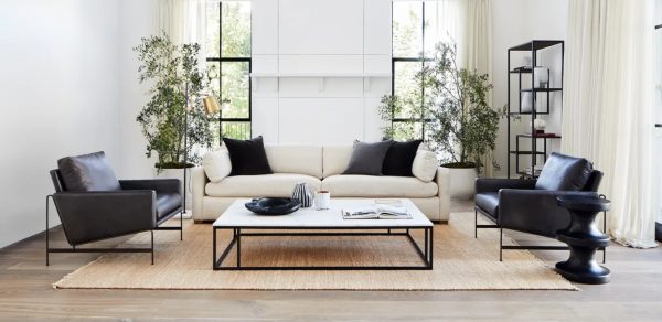 Nomad Rectangular White Marble Coffee Table Living Room Center Tea Table With Steel Base - Image 3