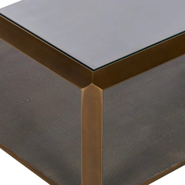 Max Rectangular Glass Coffee Table Faux Shagreen Living Room Center Tea Table - Image 5