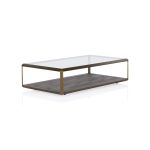Max Rectangular Glass Coffee Table Faux Shagreen Living Room Center Tea Table - Image 3