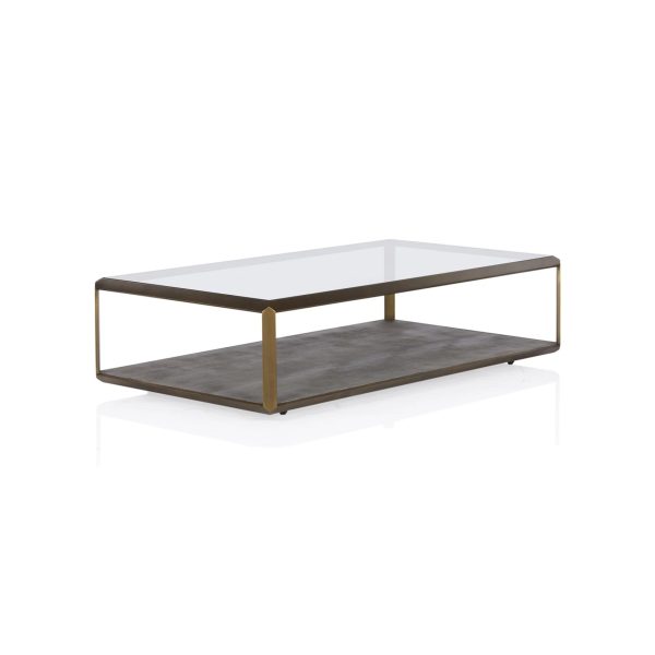 Max Rectangular Glass Coffee Table Faux Shagreen Living Room Center Tea Table - Image 3