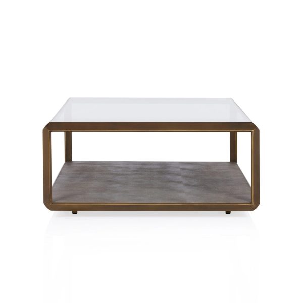 Max Rectangular Glass Coffee Table Faux Shagreen Living Room Center Tea Table - Image 4