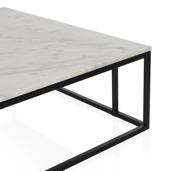 Nomad Rectangular White Marble Coffee Table Living Room Center Tea Table With Steel Base - Image 6