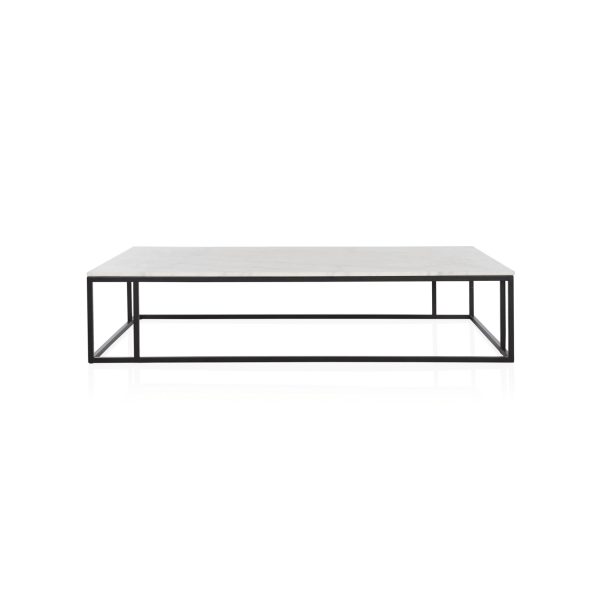 Nomad Rectangular White Marble Coffee Table Living Room Center Tea Table With Steel Base - Image 4