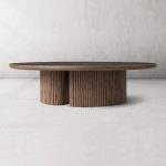 Astor Round Marble Top Coffee Table Wood Cocktail Table Reeded Oak Base Sofa Center Tea Table - Image 16