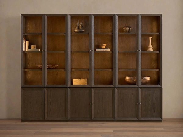 Nason Modular Glass Display Cabinets Oak Wood Tall Cabinets Large Bookcase with Integrated LED Lighting - Image 12