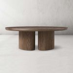 Astor Round Marble Top Coffee Table Wood Cocktail Table Reeded Oak Base Sofa Center Tea Table - Image 14