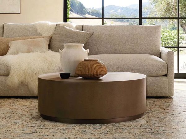Malone Round Plinth Coffee Table Leather Cocktail Table Modern Living Room Center Tea Table - Image 2