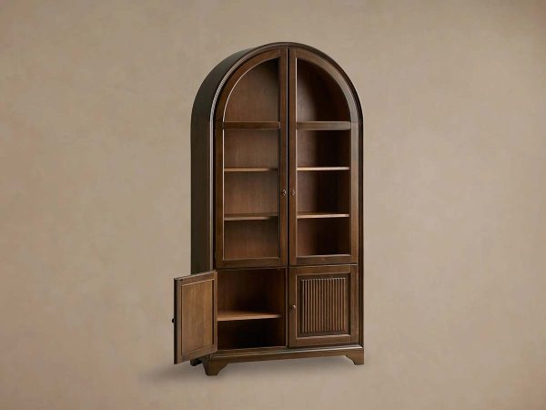 Giotto Antique Tall Display Cabinet Wood Side Storage Cabinet Bookcase with Glass Doors - Image 9