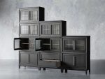 Rowan Modular Wall Unit Storage Tall Display Cabinet Wood Bookcase with Glass Door - Image 3