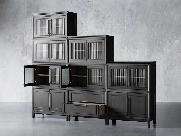 Rowan Modular Wall Unit Storage Tall Display Cabinet Wood Bookcase with Glass Door - Image 3