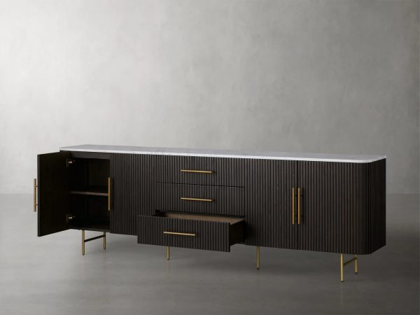 Finnley Marble Top Sideboard Wood Bluestone Top Buffet Cabinet with Drawers - Image 2